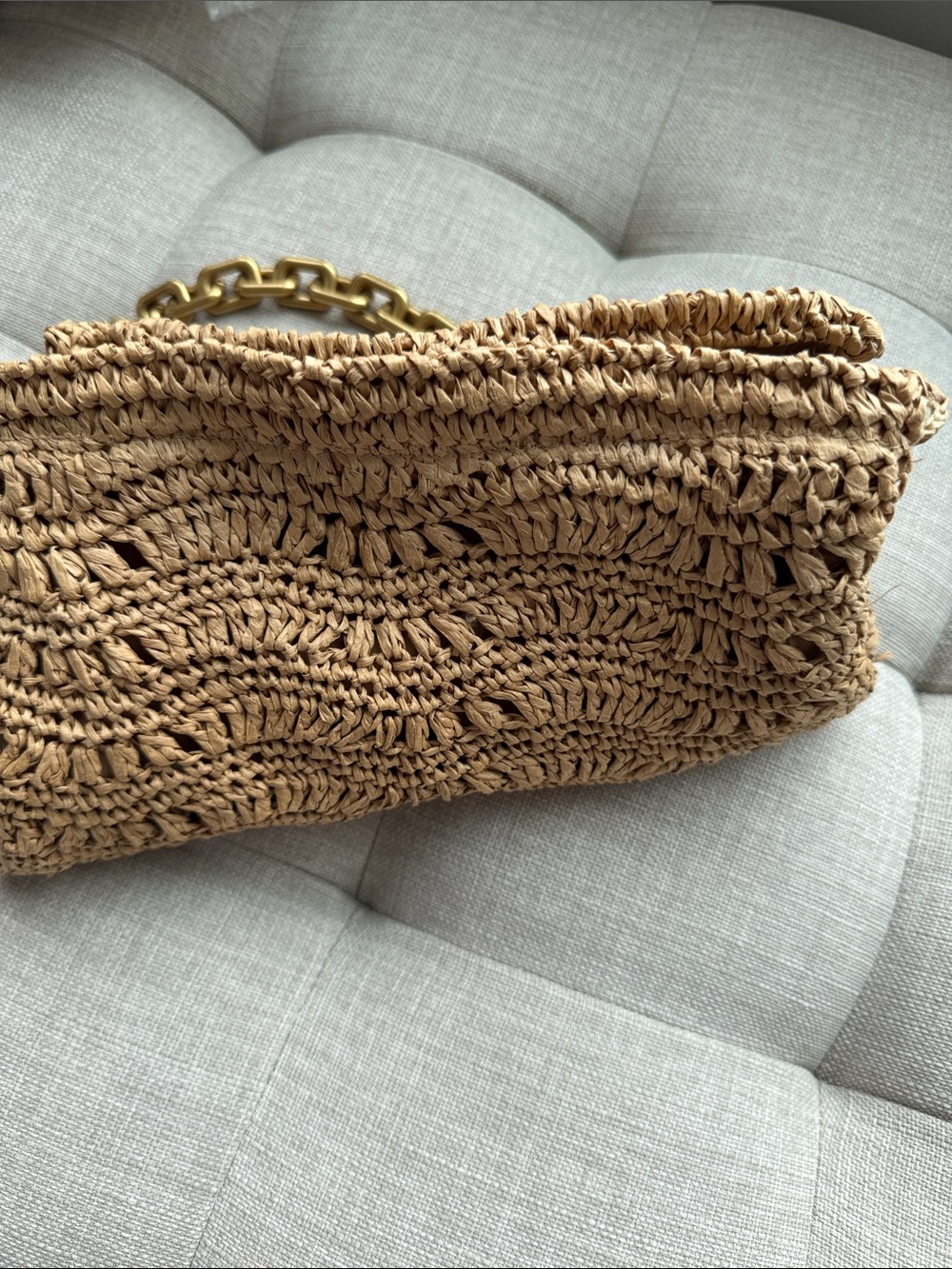 Zara Raffia Shoulder Bag with Gold Chain Handle - Tan - Picture 7 of 7